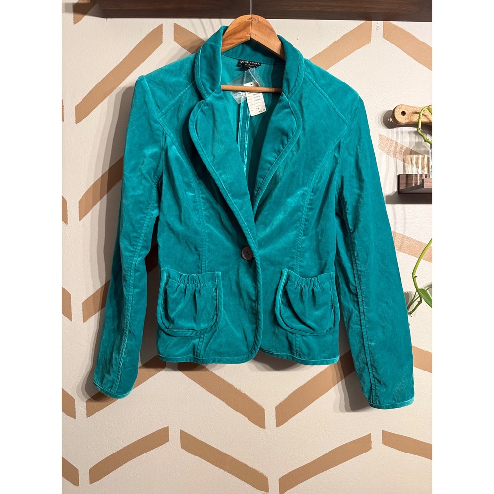 Wet Seal Blazer Womens Size M Emerald Teal Velvet Corduroy Y2K NWT Vintage